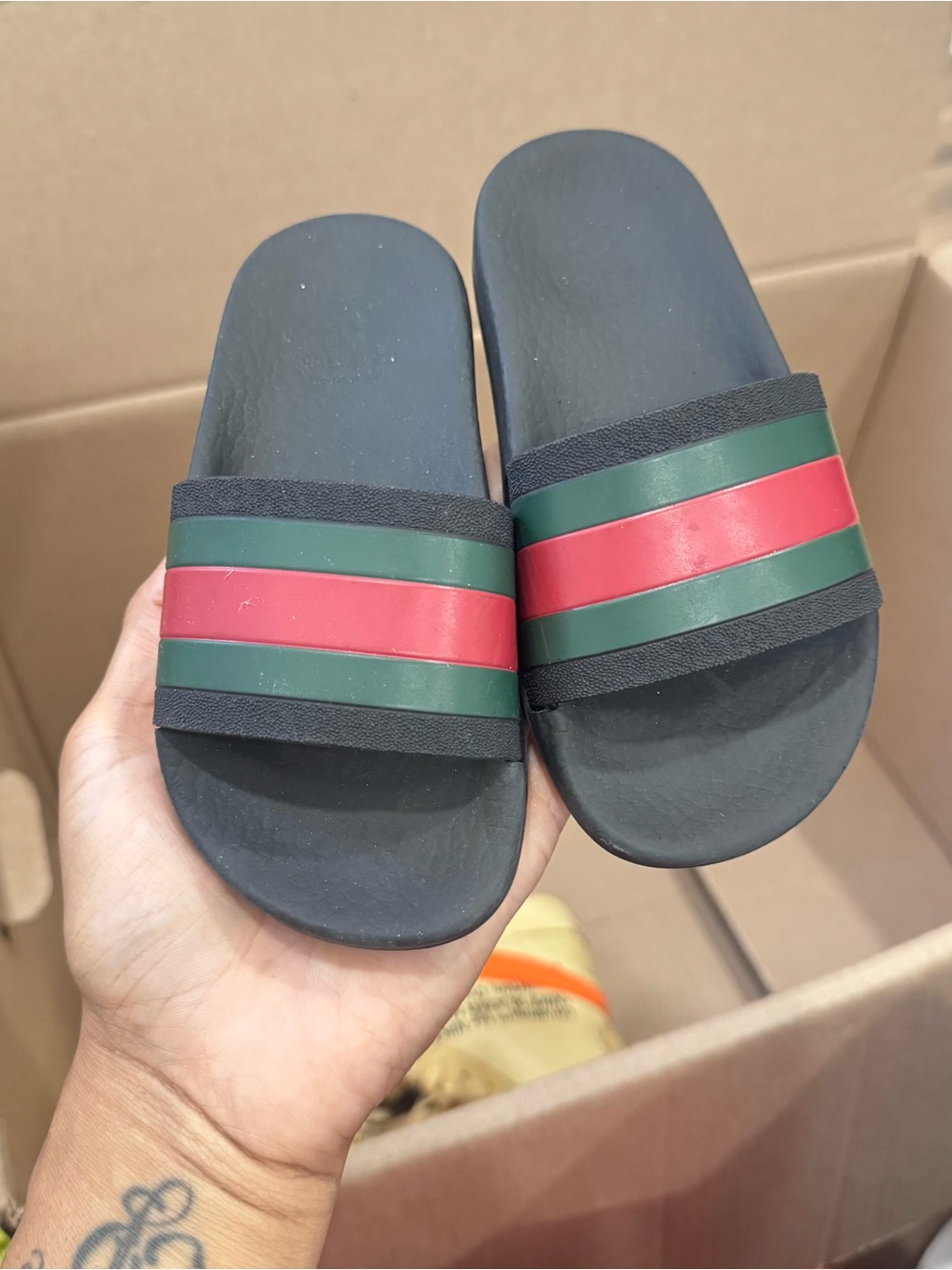AUTH Gucci Kids Slide Sandals with Green and Red size 27